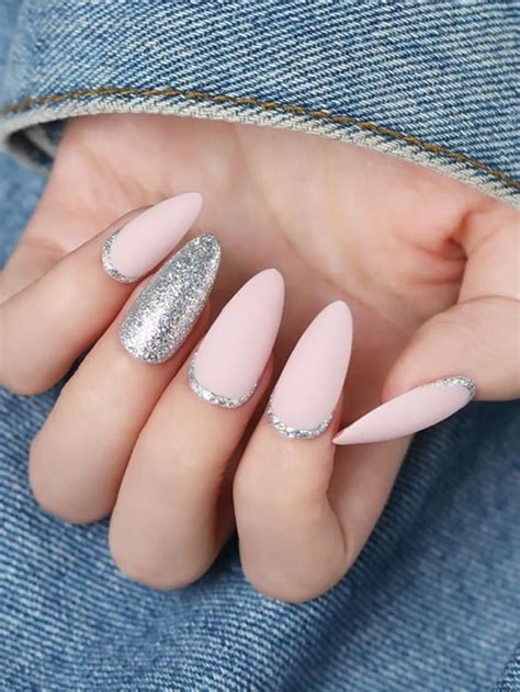 pink glitter almond nails|baby pink almond nails.